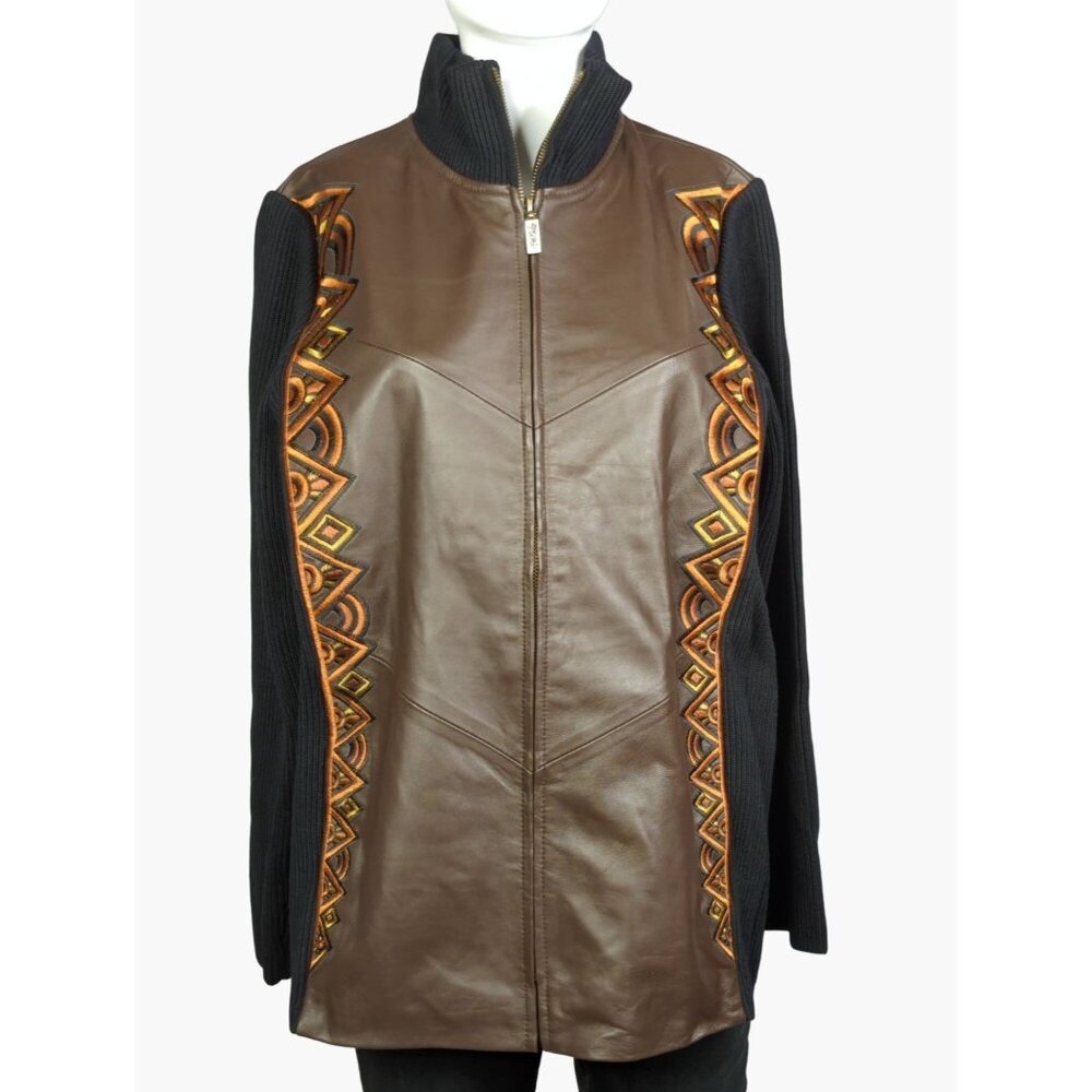 Vintage Bob Mackie Wearable Art Women’s Small Embroidered Leather Sweater Coat